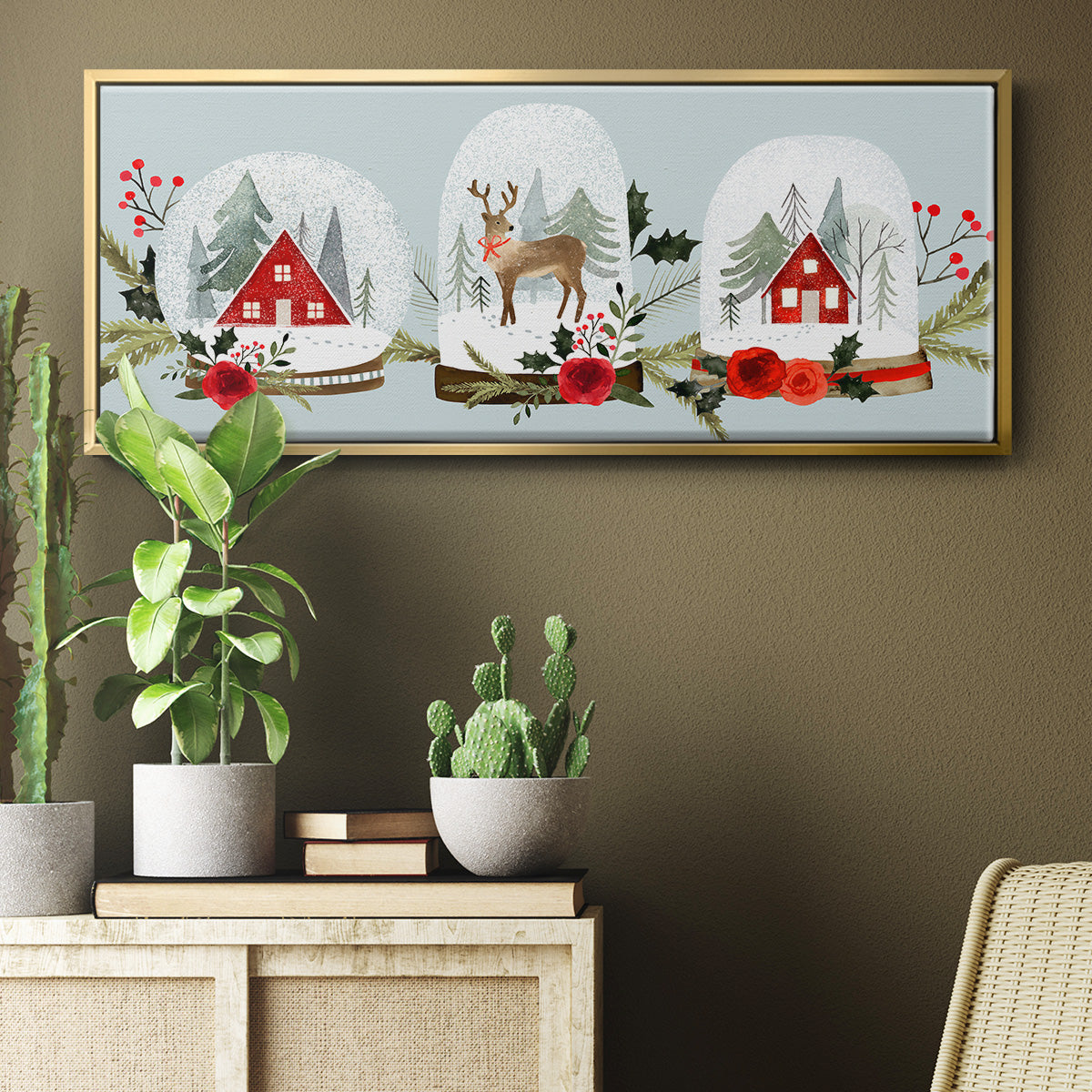 Snow Globe Village Collection D - Floater Framed Canvas Print