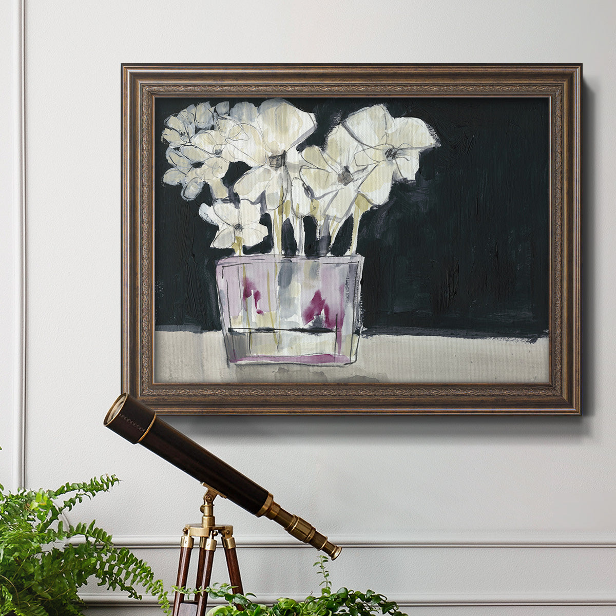 White Flowers in Fuchsia II Premium Framed Canvas- Ready to Hang