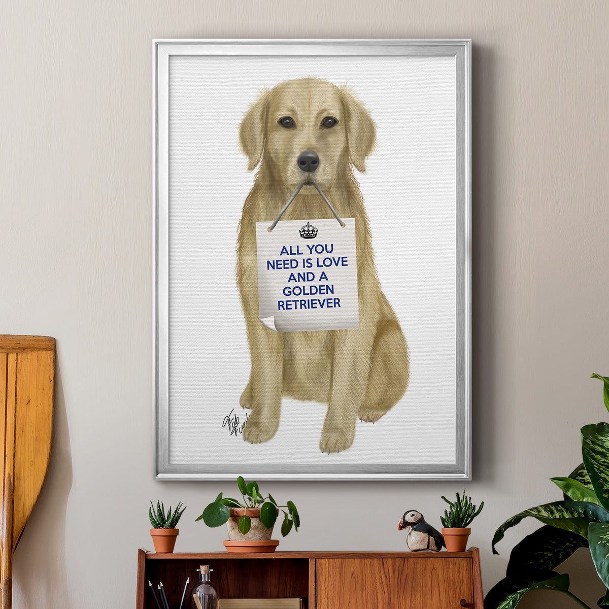 Love and Golden Retriever - Modern Framed Canvas Print