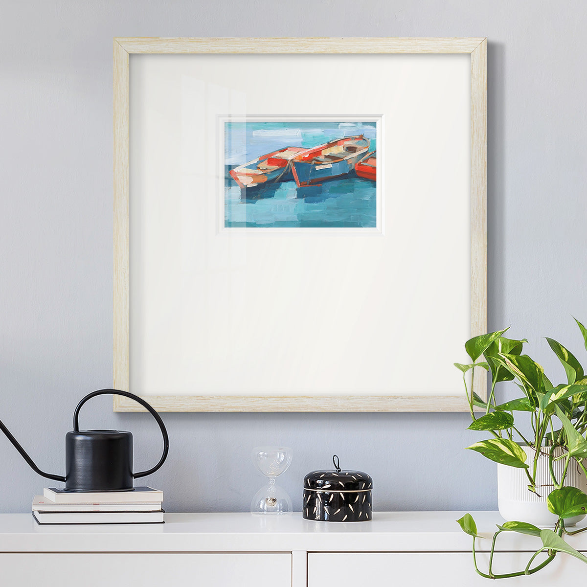 Primary Boats I Premium Framed Print Double Matboard