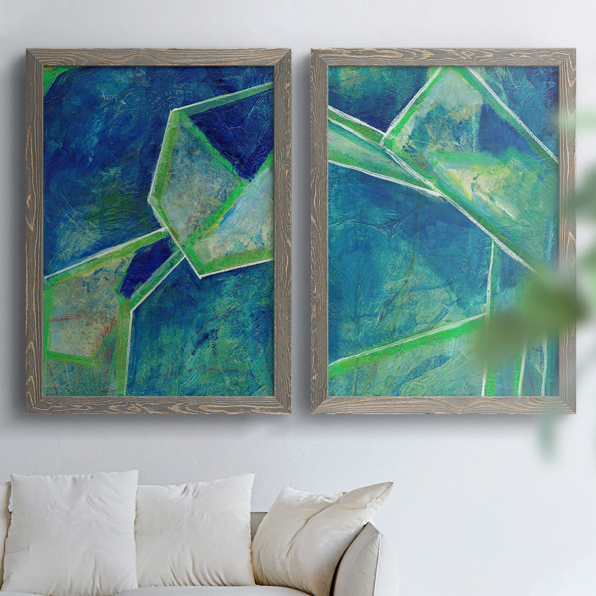 Geometric in Cool III - Premium Framed Canvas 2 Piece Set - Ready to Hang