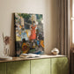 Canvas art print of a nightlife scene with figures under artificial lighting styled in a home decor setting.