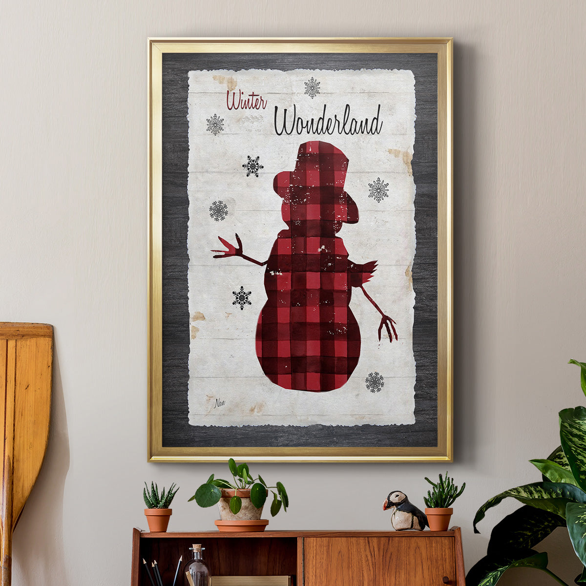 Checkered Snowman II - Modern Framed Canvas Print