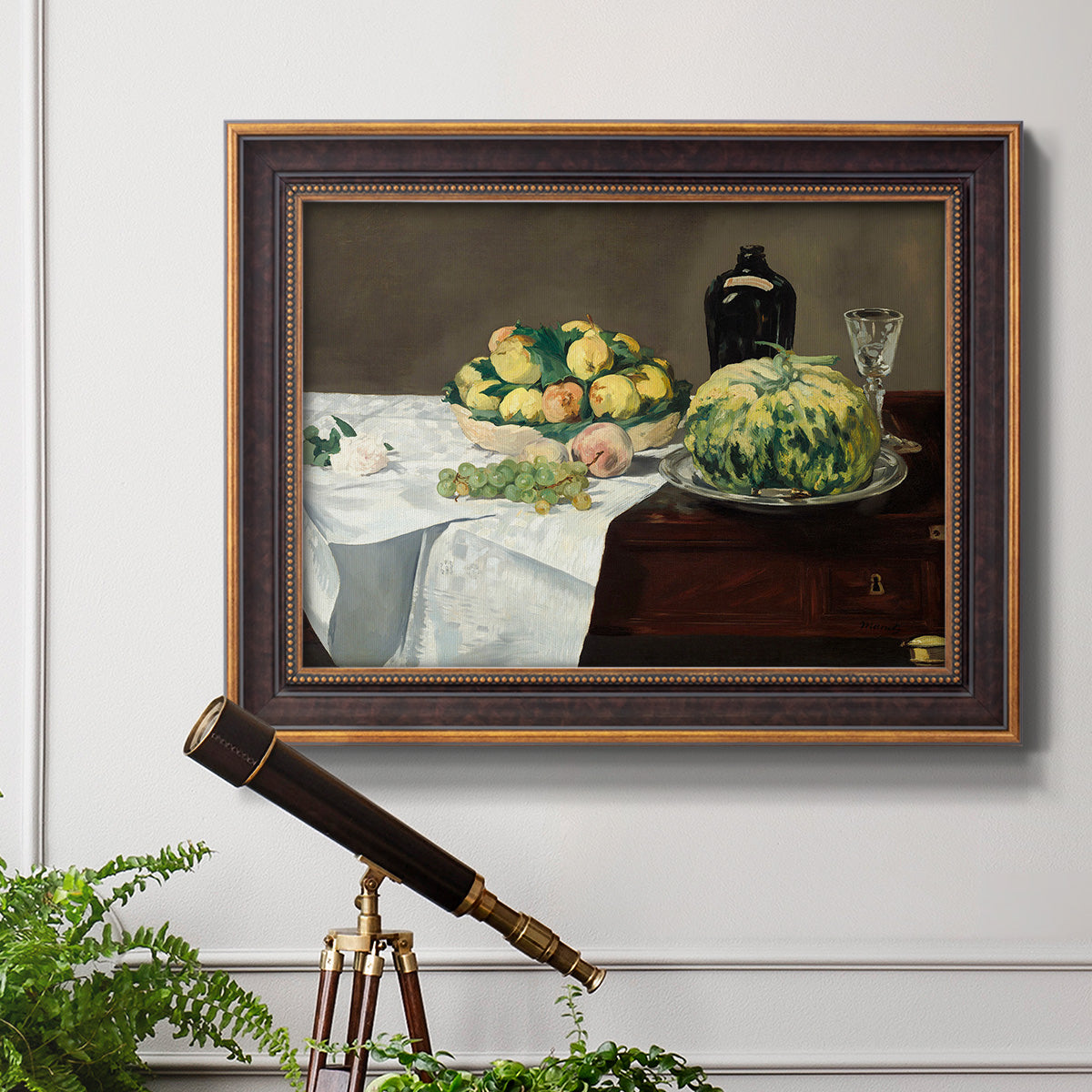 Still Life with Melon and Peaches - Ornate Framed Canvas Print