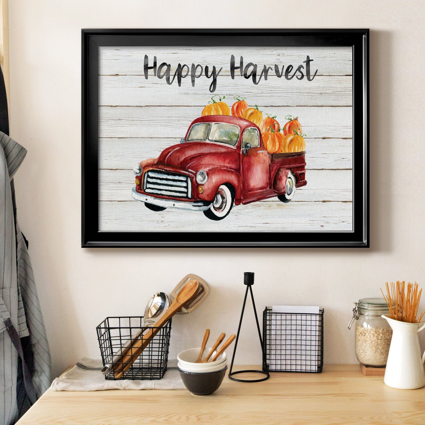 Happy Harvest Truck Premium Classic Framed Canvas - Ready to Hang