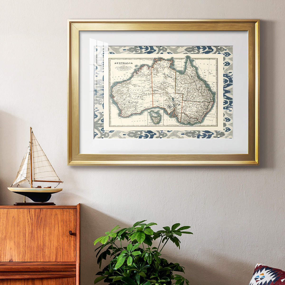 Bordered Map of Australia - Modern Framed Art Print