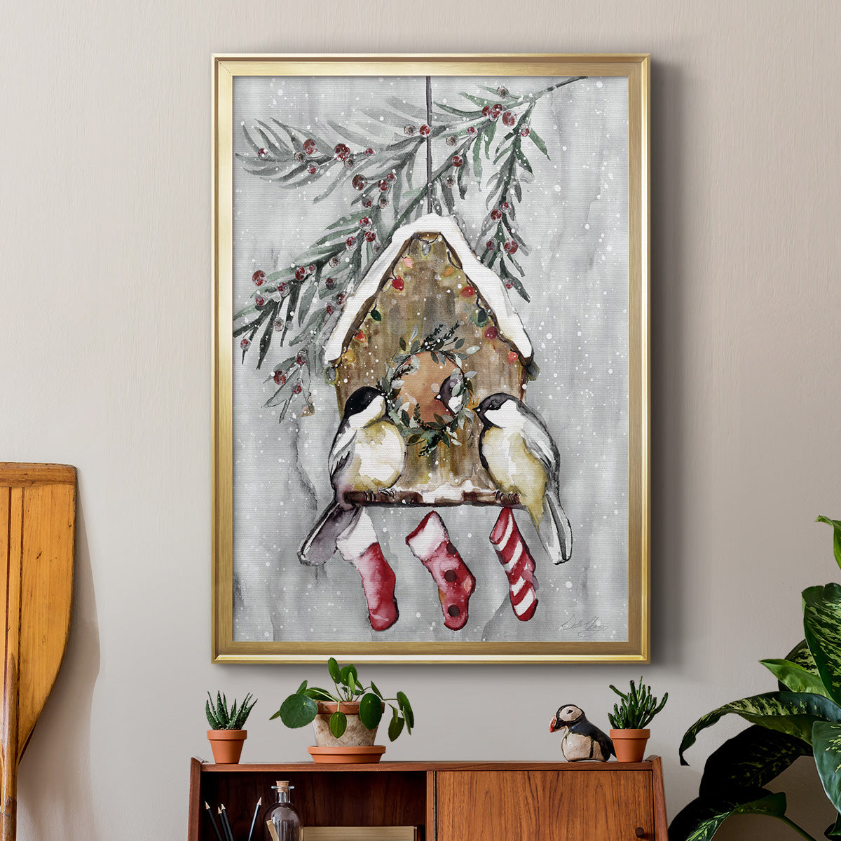 Winter Birds - Modern Framed Canvas Print