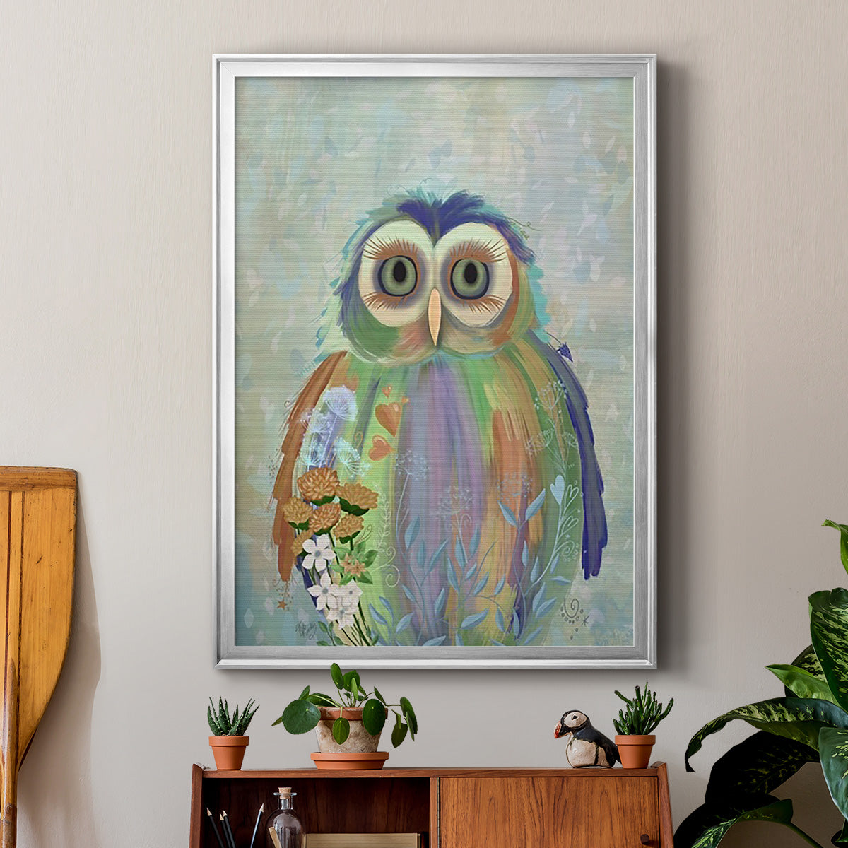 Fantastic Florals Owl - Modern Framed Canvas Print