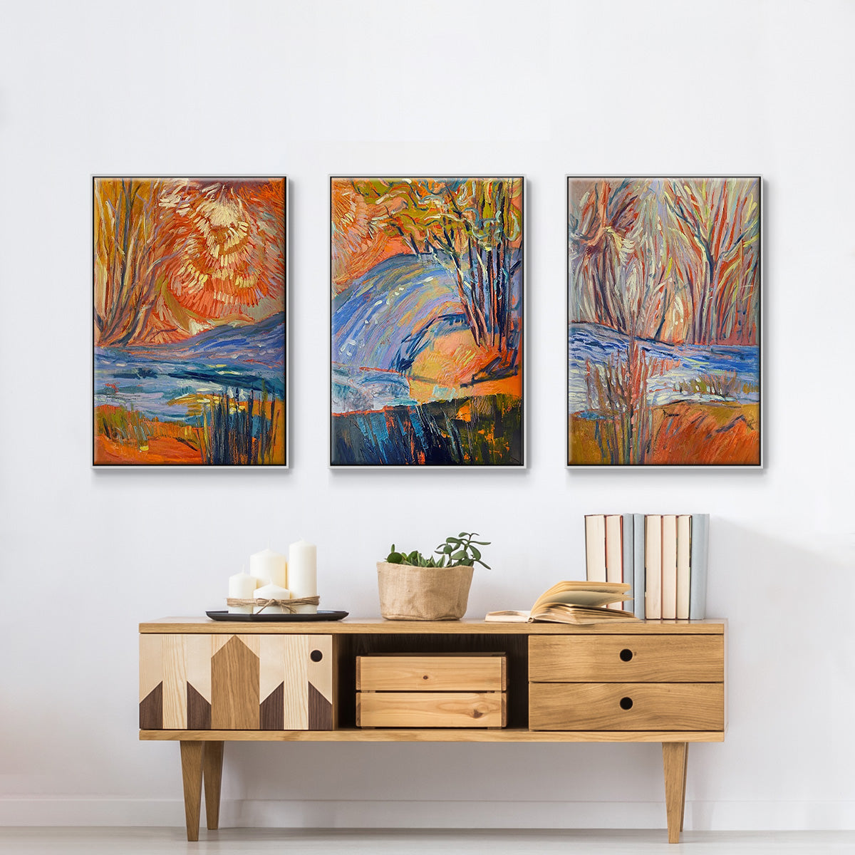 Cadmium Winter Solstice I - Framed Premium Gallery Wrapped Canvas L Frame 3 Piece Set - Ready to Hang