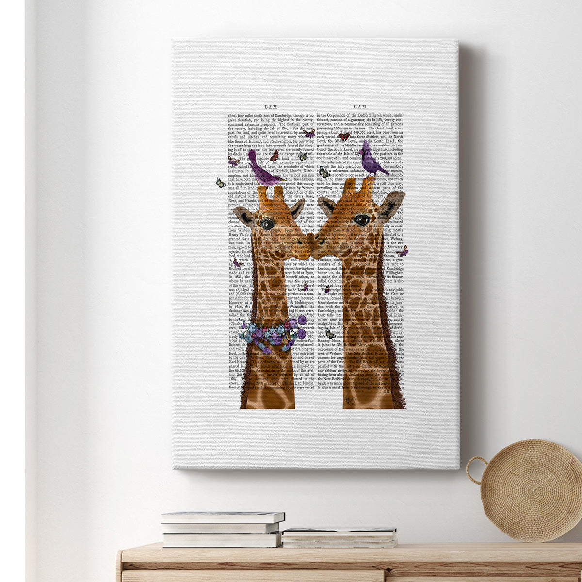 Kissing Giraffes with Birds Premium Gallery Wrapped Canvas - Ready to Hang