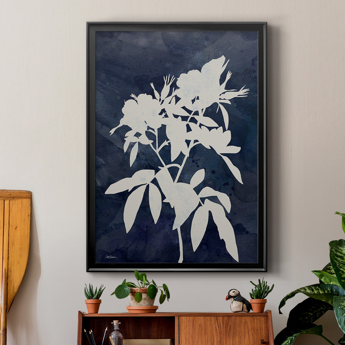 Indigo Botanical I Revisited - Modern Framed Canvas Print