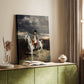 Canvas art print of a solitary rider in a cold, subdued outdoor setting styled in a home decor setting.