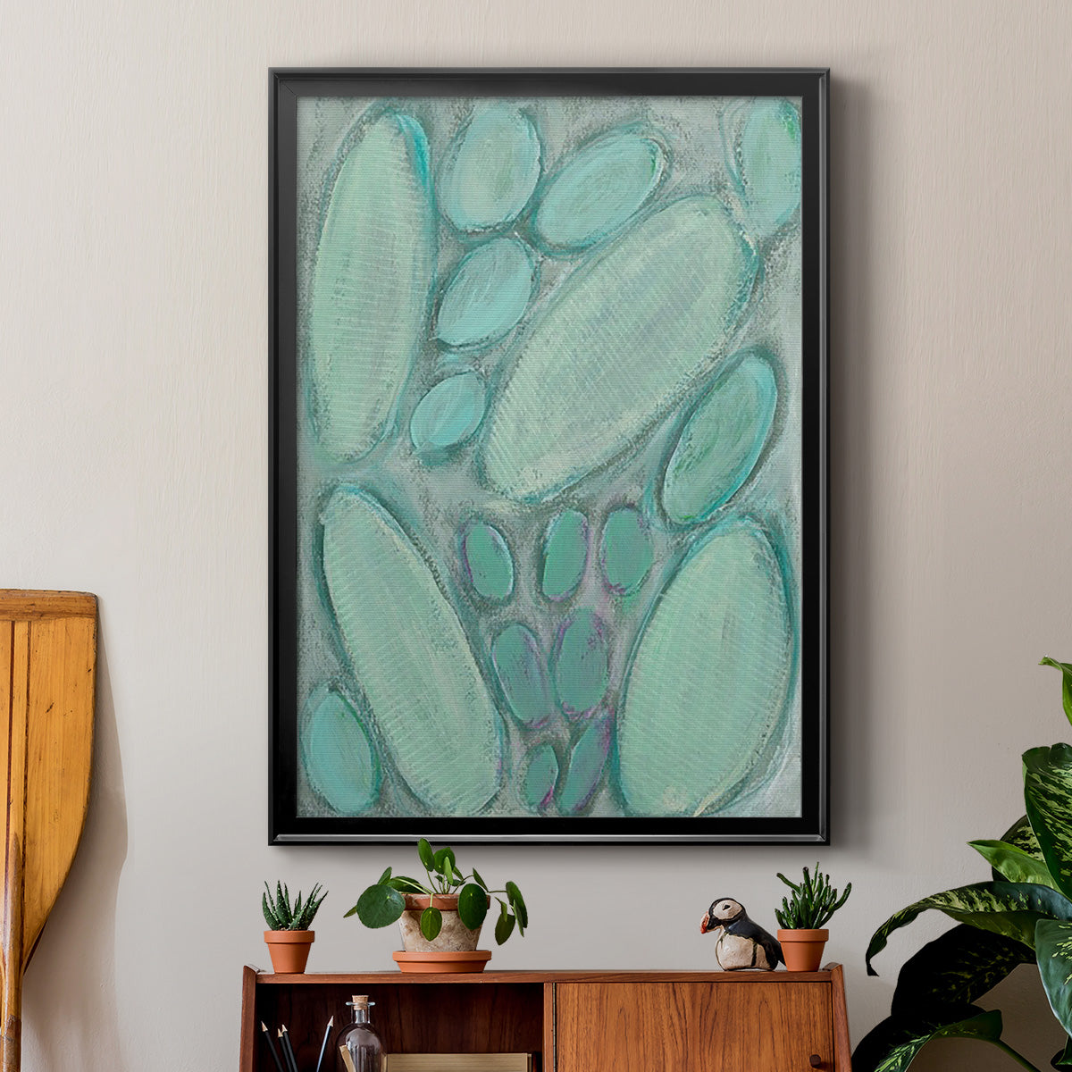 Blue Orbs I - Modern Framed Canvas Print