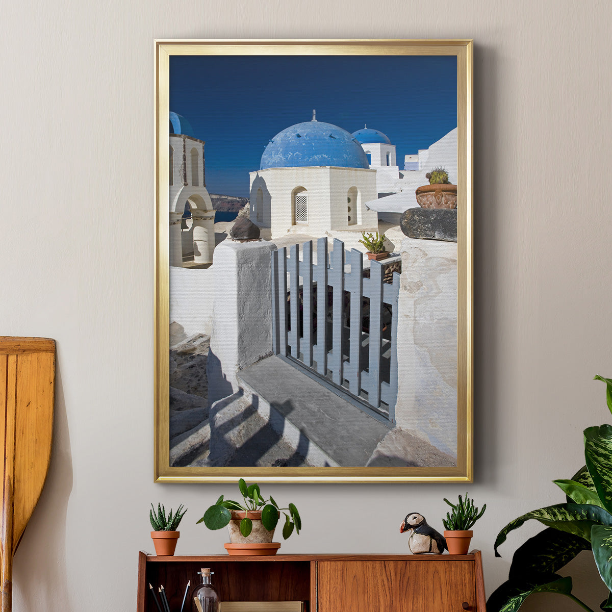 Santorini Sidewalk - Modern Framed Canvas Print