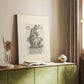 Canvas art print of a classical figure with expressive posture and etched texture styled in a home decor setting.