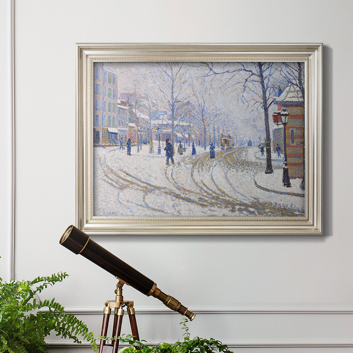 Snow, Boulevard de Clichy, Paris - Ornate Framed Canvas Print