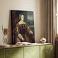 Canvas art print of a refined figure with detailed fabric and calm expression styled in a home decor setting.