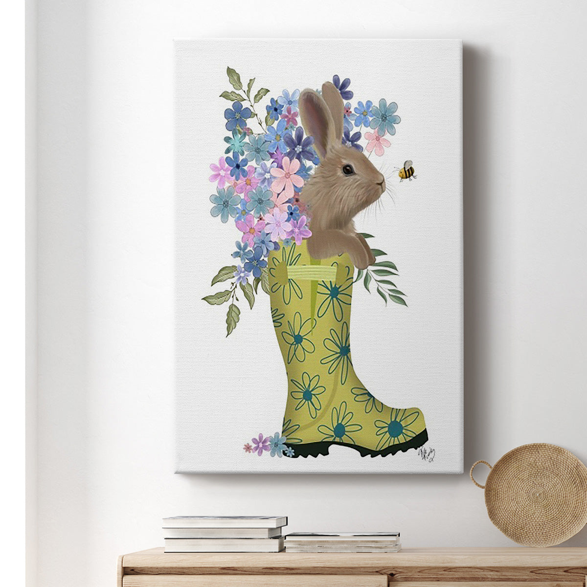 Welly Bunny And Bee Premium Gallery Wrapped Canvas - Ready to Hang