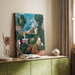 Canvas art print of a mysterious outdoor scene with lightning and calm figures styled in a home decor setting.
