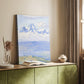 Canvas art print of a serene view of Mount Kenya with gentle hills and light atmosphere styled in a home decor setting.