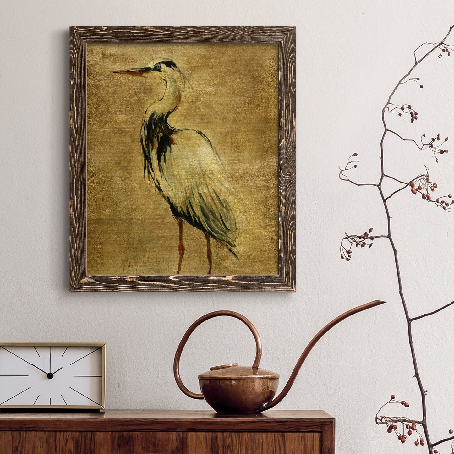 Gold Crane at Dusk II - Premium Canvas Framed in Barnwood - Ready to Hang