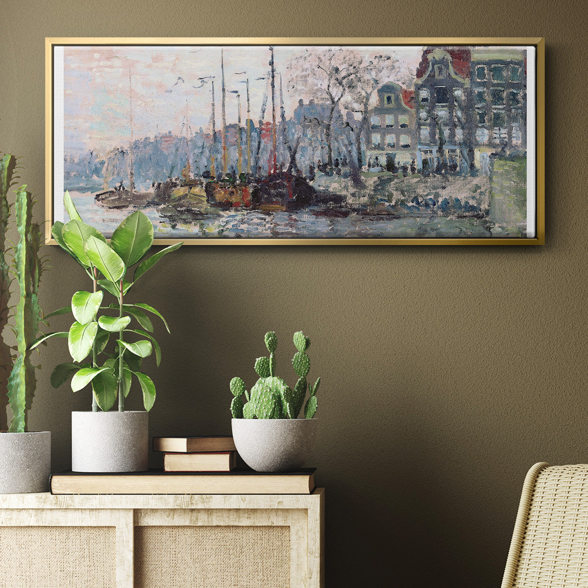 View of the Kromme Waal in Amsterdam - Floater Framed Canvas Print