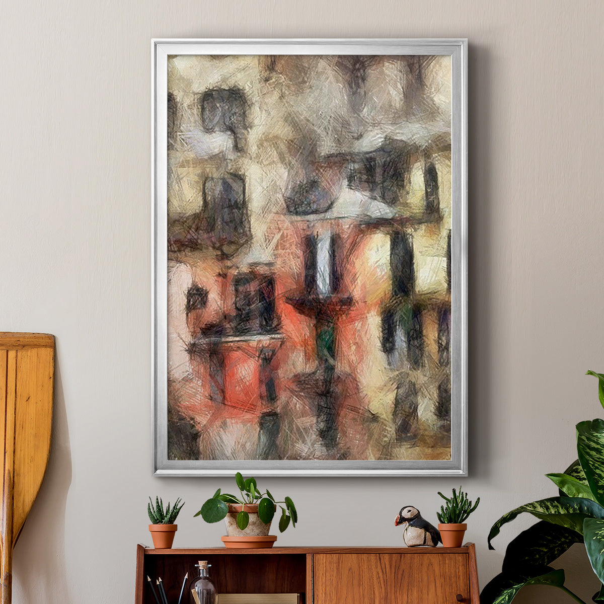 Stacked Houses I - Modern Framed Canvas Print