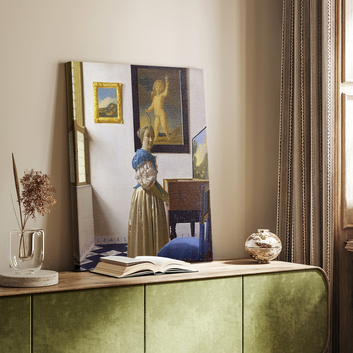 Canvas art print of a composed musical scene with balanced tones and structure styled in a home decor setting.