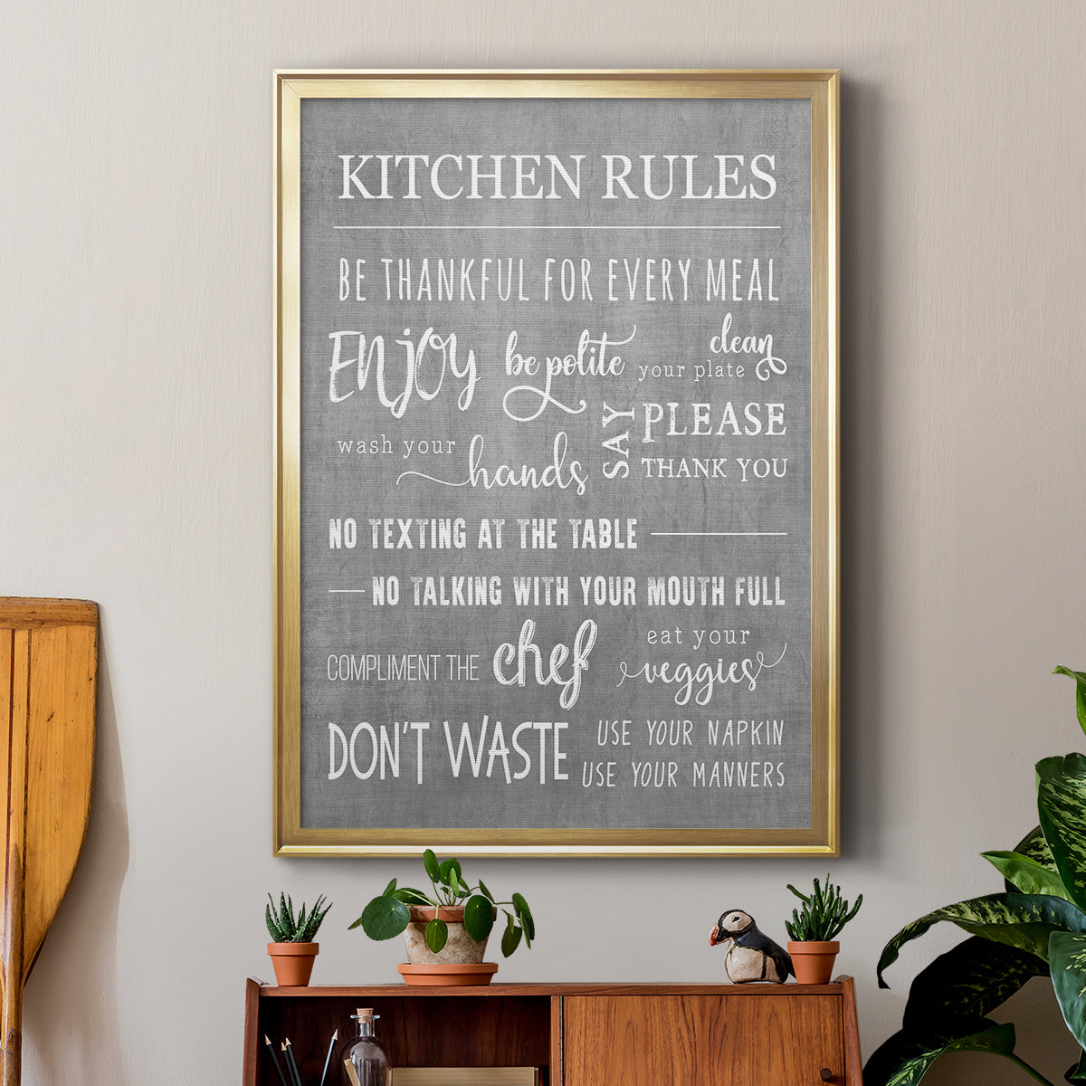 Neutral Kitchen Rules - Modern Framed Canvas Print