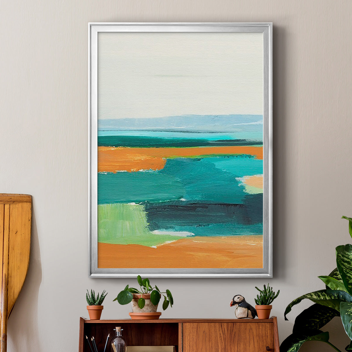 Aqua and Orange I - Modern Framed Canvas Print