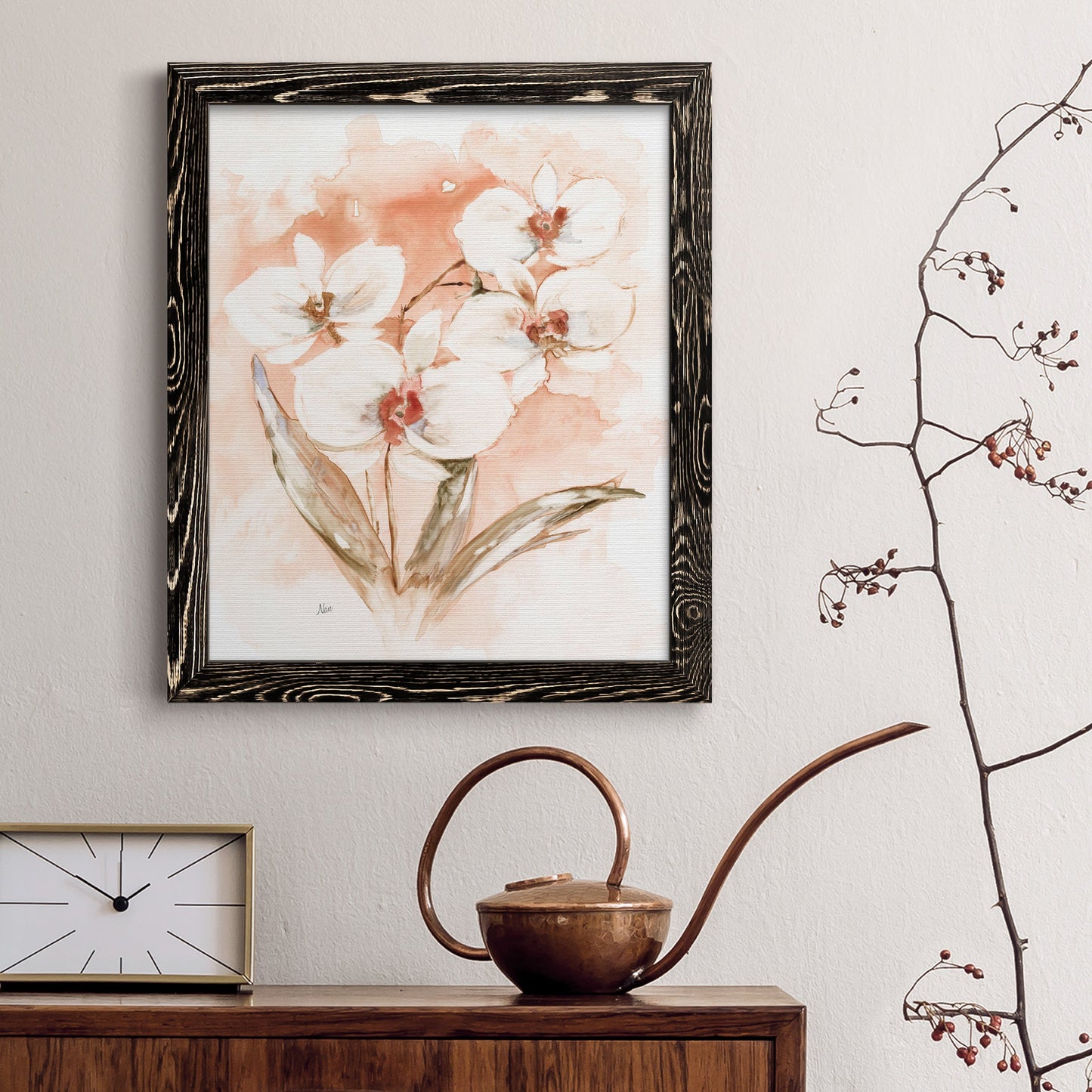 White and Coral Orchid I - Premium Canvas Framed in Barnwood - Ready to Hang