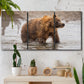 Three-panel canvas wall art featuring wildlife photography animal portrait, displayed in a boho-chic entryway above a console table.