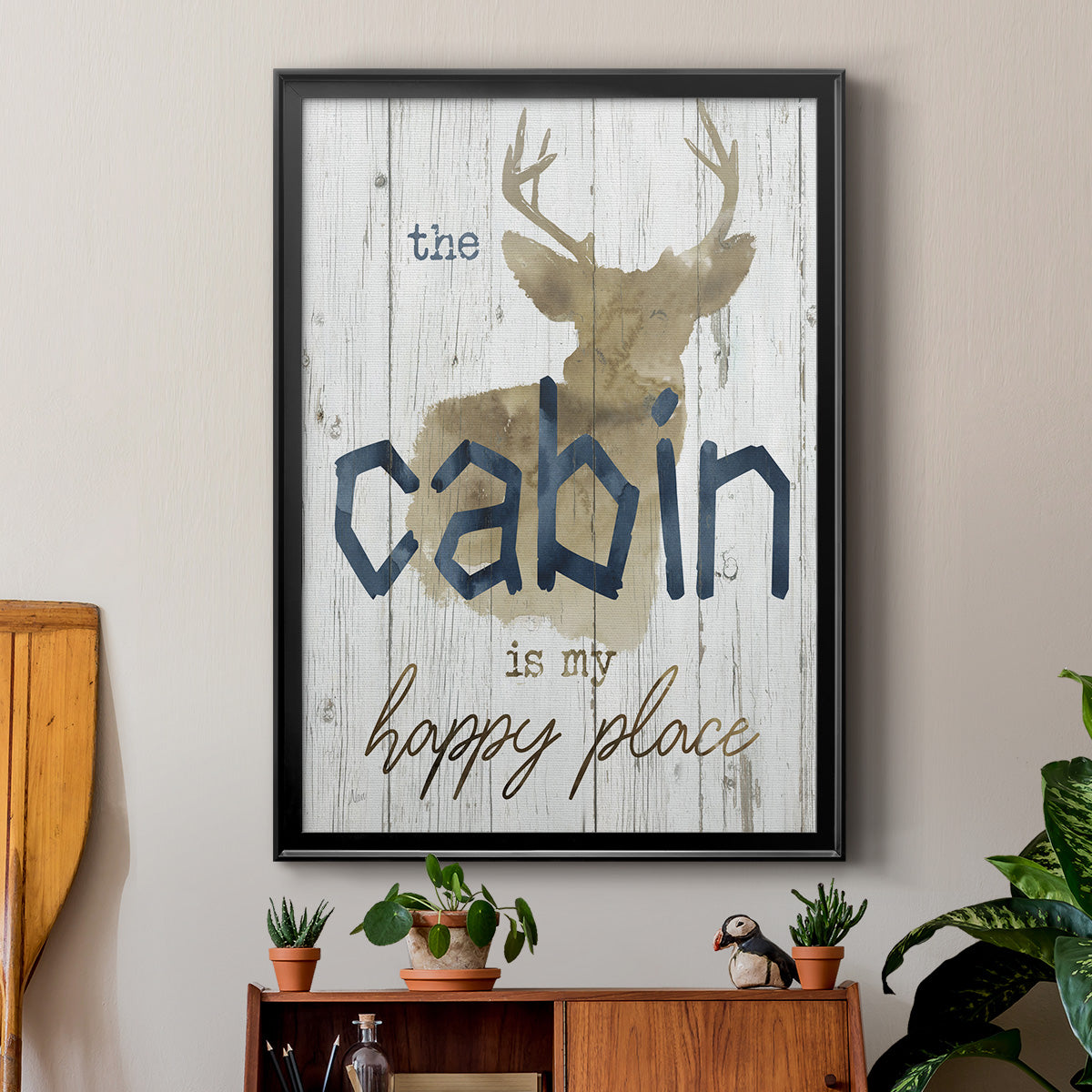 Happy Place Cabin - Modern Framed Canvas Print