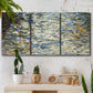 Three-panel canvas wall art featuring abstract water surface reflections, displayed in a boho-chic entryway above a console table.