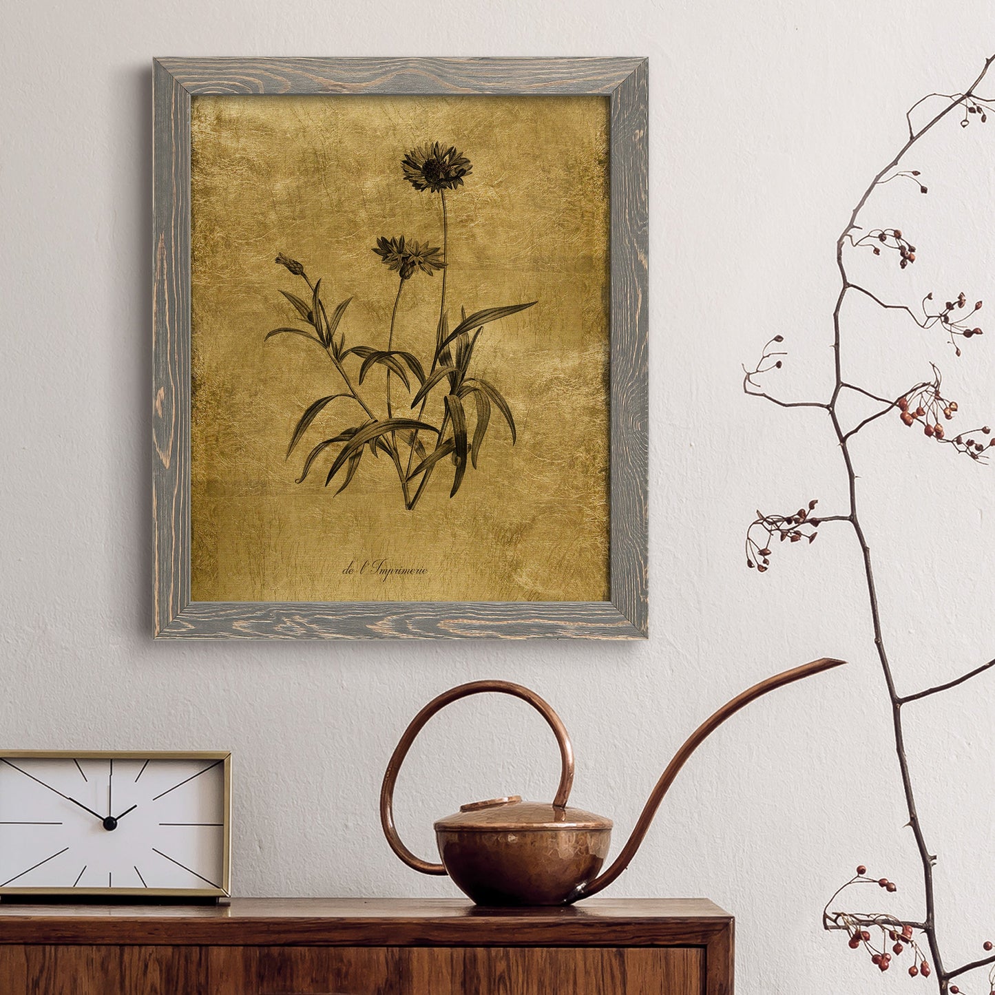 Gold Sketch Botanical I - Premium Canvas Framed in Barnwood - Ready to Hang