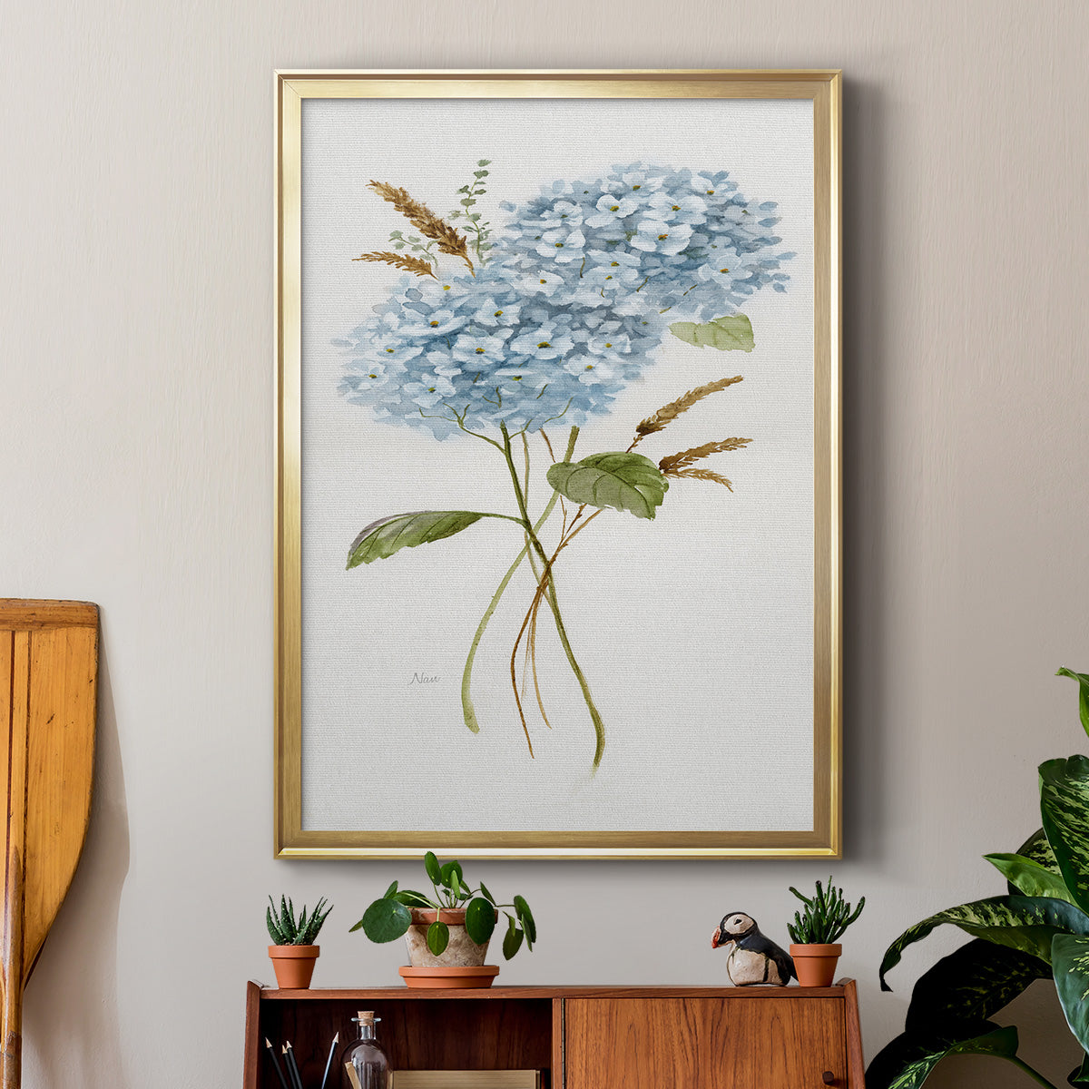 Petite Blue Hydrangea I - Modern Framed Canvas Print