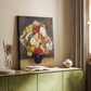 Canvas art print of a floral arrangement with textured petals and soft brushwork styled in a home decor setting.