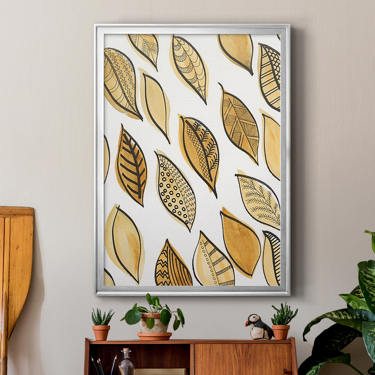 Patterned Leaf Shapes II - Modern Framed Canvas Print