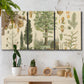 Three-panel canvas wall art featuring vintage floral botanical collage, displayed in a boho-chic entryway above a console table.