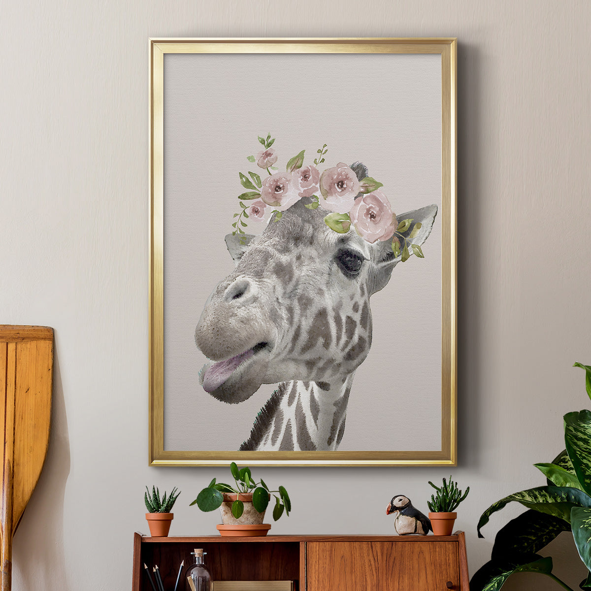 Peek A Boo Giraffe I - Modern Framed Canvas Print