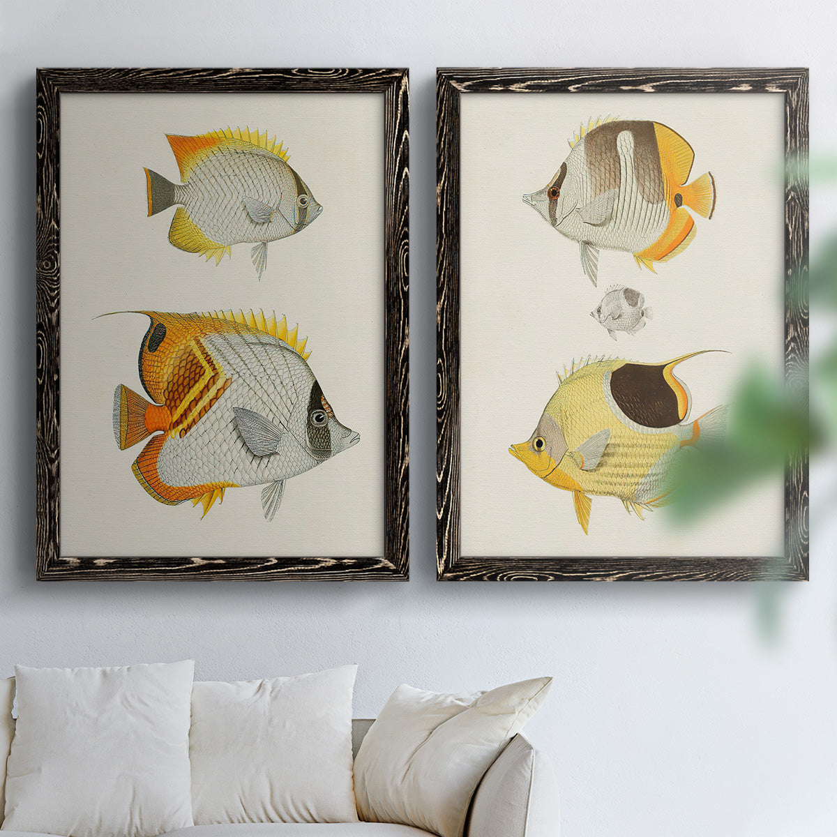 Yellow & Grey Fish I - Premium Framed Canvas 2 Piece Set - Ready to Hang