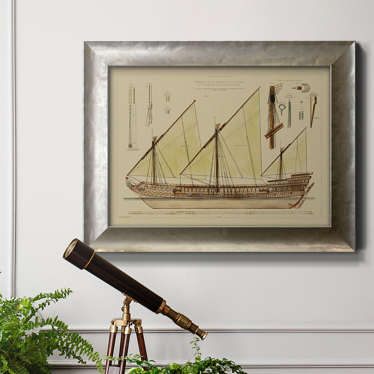 Antique Ship Plan VI Premium Framed Canvas- Ready to Hang