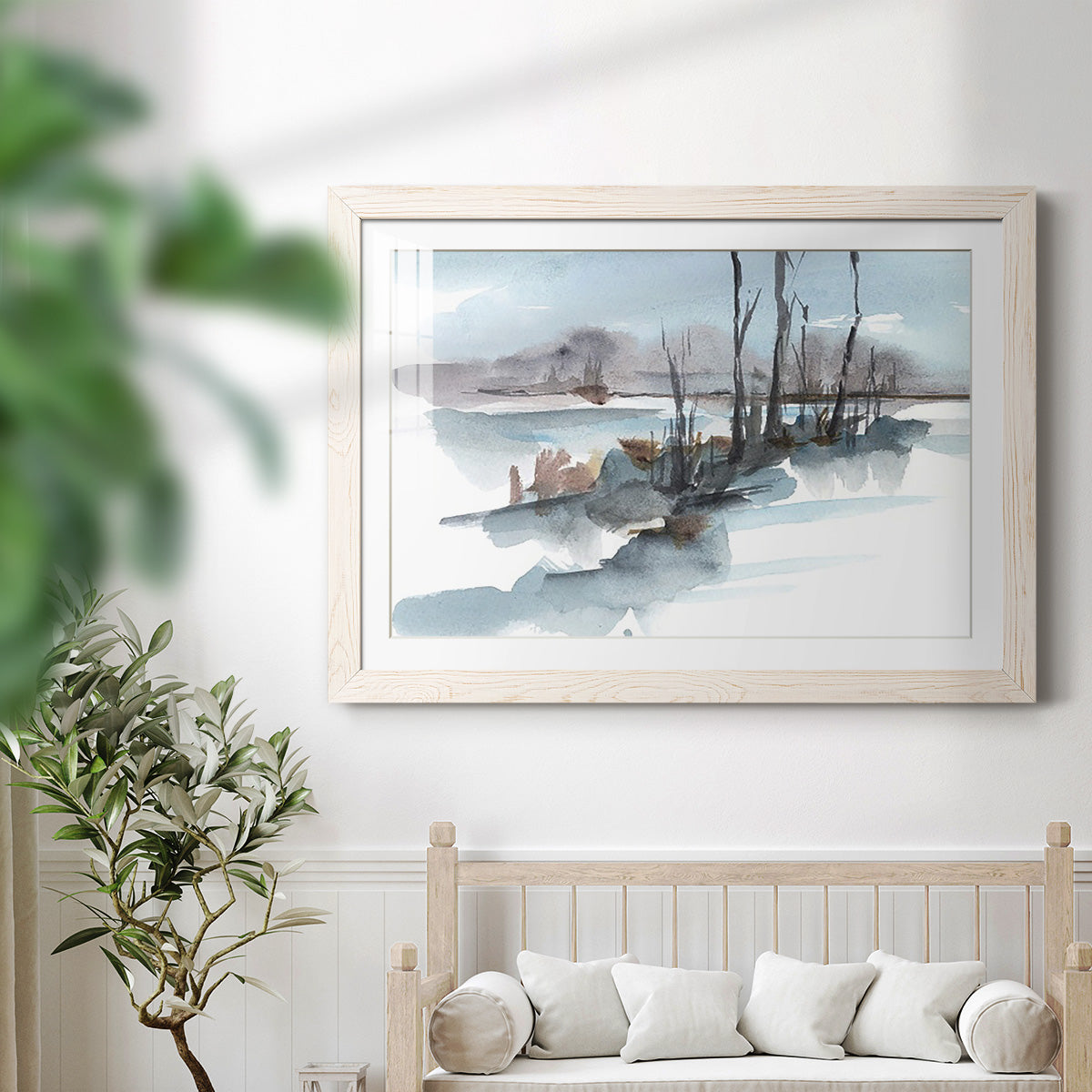 Winter Stream Watercolor I - Barnwood Framed Art Print