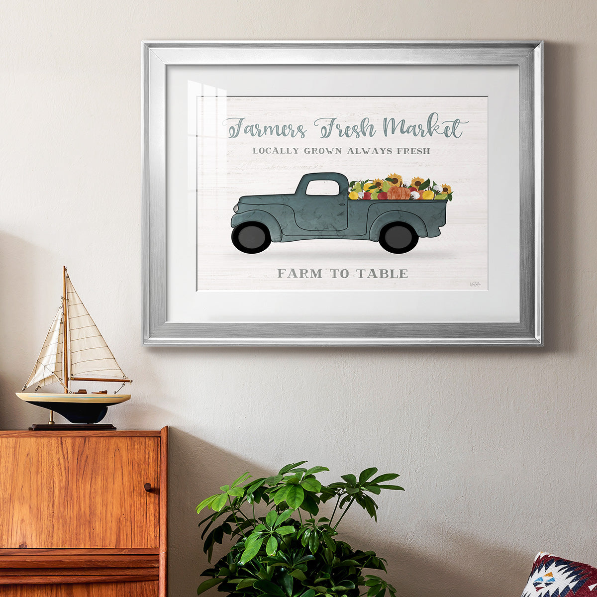 Fresh Sunflowers Truck - Modern Framed Art Print