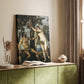 Canvas art print of a biblical composition with figures and subtle landscape styled in a home decor setting.