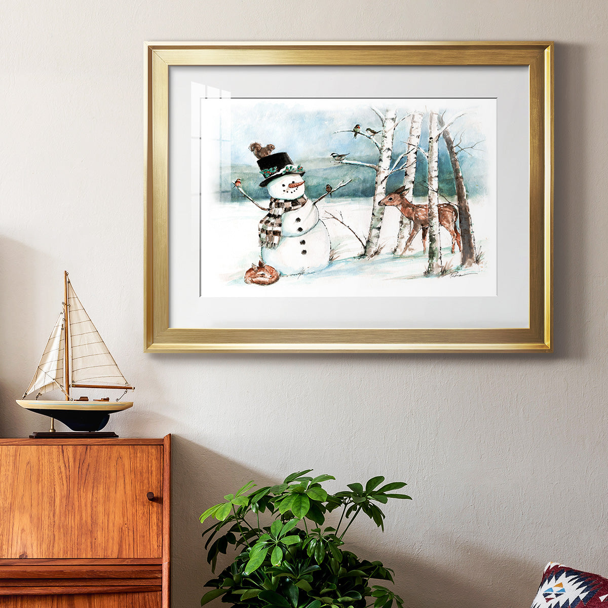 Snow Friends - Modern Framed Art Print