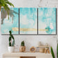 Three-panel canvas wall art featuring saturated abstract color fields, displayed in a boho-chic entryway above a console table.