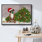 Christmas Boxer and Broken Christmas Tree - Framed Gallery Wrapped Canvas in Floating Frame