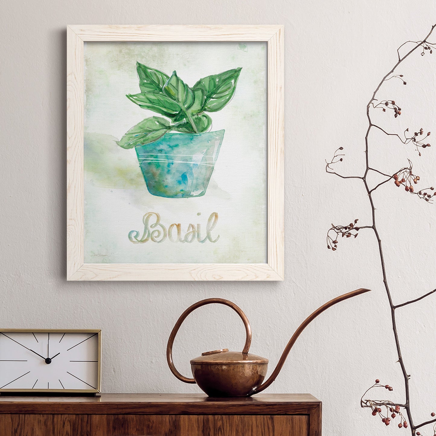 Potted Basil - Premium Canvas Framed in Barnwood - Ready to Hang