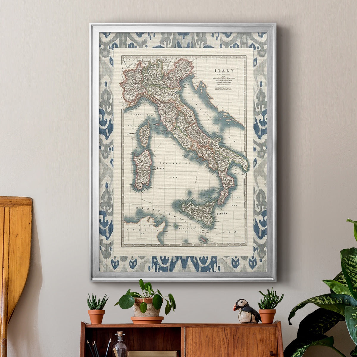 Bordered Map of Italy - Modern Framed Canvas Print